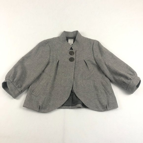 Halogen Jackets & Blazers - Halogen Women's Size Medium Grey Wool Blend Cropped 2 Button Herringbone Jacket